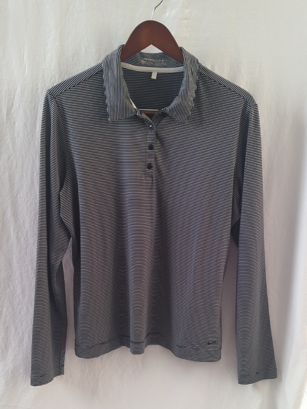 Nike Golf Dri-FIT UV Stripe Long Sleeve Polo Shirt - Black/White - Large 12-14